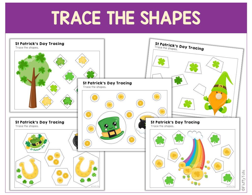 St Patrick's Day tracing shapes for preschool and toddlers