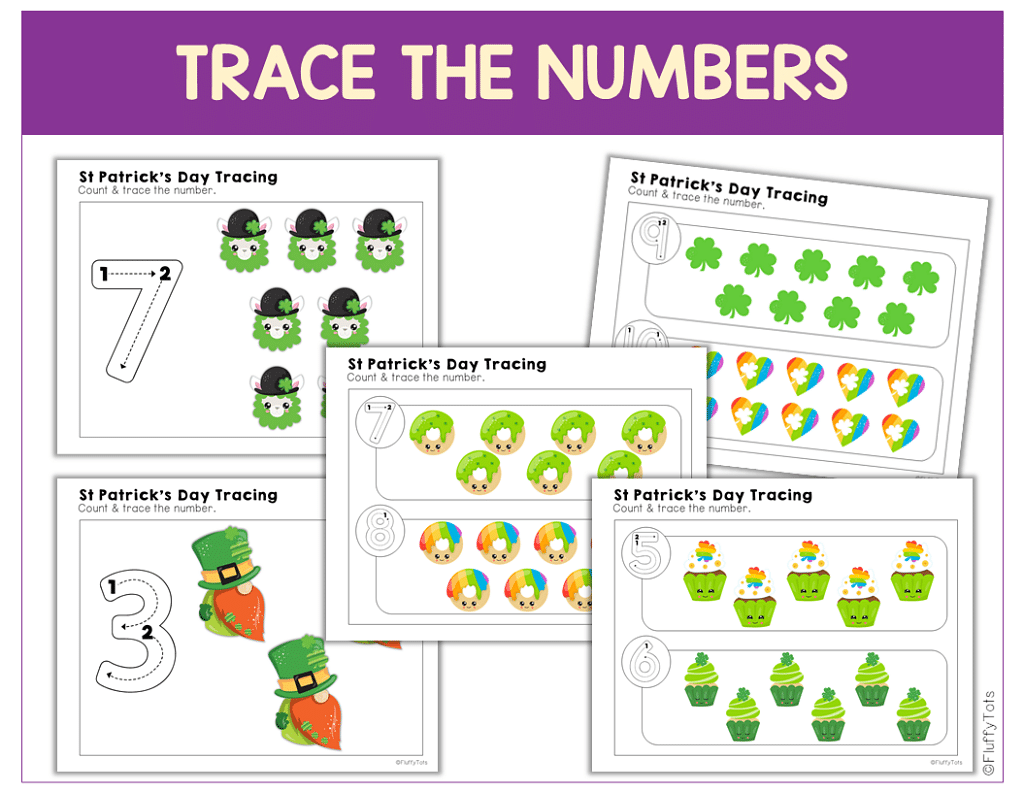 St Patrick's Day tracing numbers for preschool and toddlers