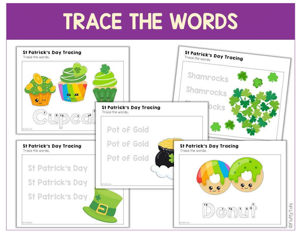 St Patrick's Day tracing words for preschool and toddlers