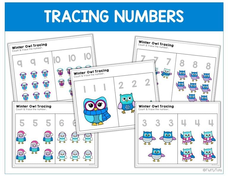 50+ Fun Pages of Winter Owls Tracing Worksheets for Preschool and ...