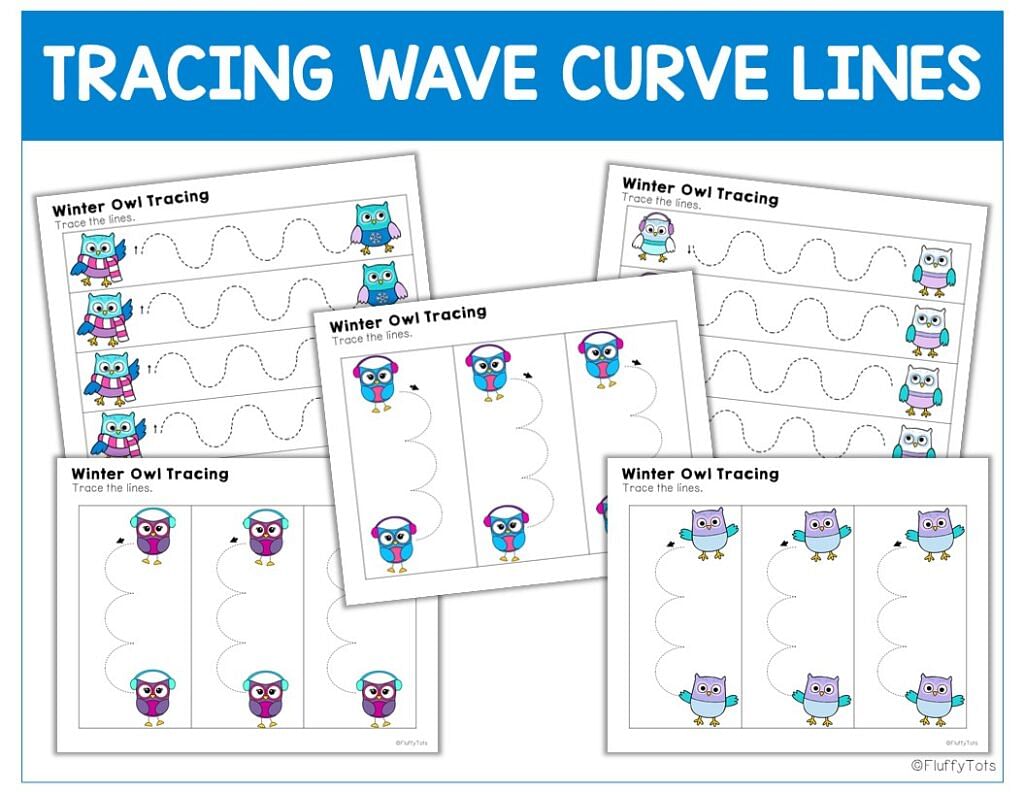 winter owls tracing, winter printables for toddler and preschool