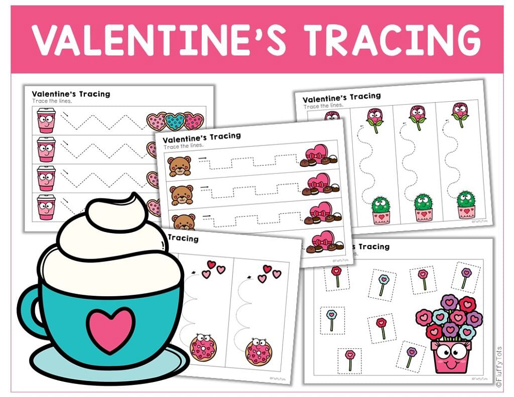 60+ Pages of Easy-to-Use Valentine's Day Tracing for Preschool Kids 5