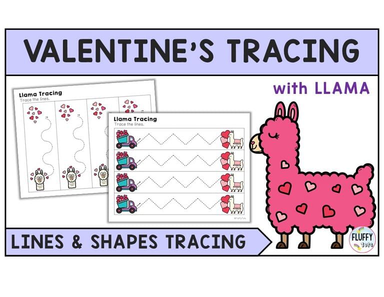 50+ Pages of Fun Valentine’s Tracing Printables with Llama