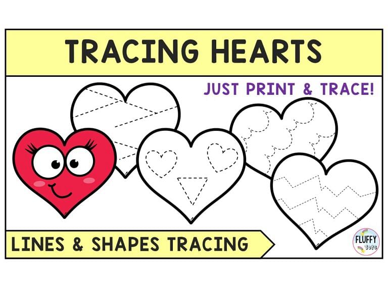 6 Fun & Easy Heart Tracing Worksheet