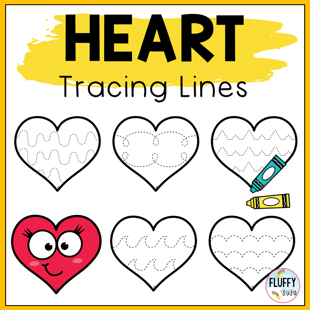 preschool heart tracing worksheet, valentine's day worksheets for preschoolers