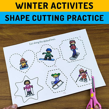 50 Pages Exciting Winter Shape Cutting Worksheets 1