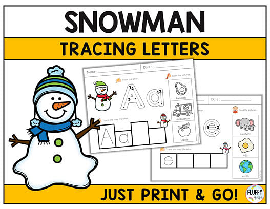 Snowman Letter Tracing Worksheets 