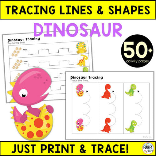 50+ Pages of Adorable Dinosaur Tracing Pages for Preschool and Toddlers ...