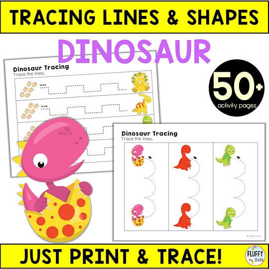 Dinosaur preschool tracing worksheets pages