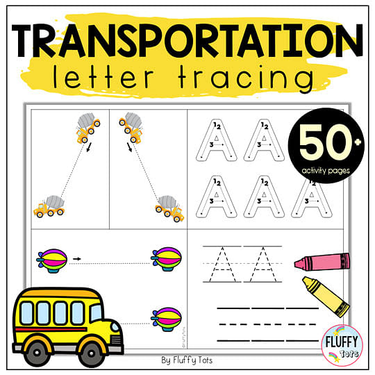 transportation preschool theme tracing letters worksheets