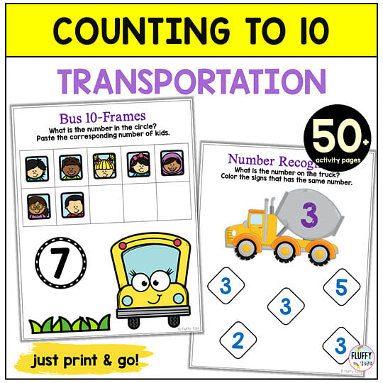 counting transportation preschool worksheets