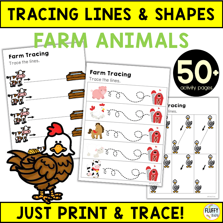 Fun Farm Animals Tracing Lines Worksheets to Excite Your Kids! 2