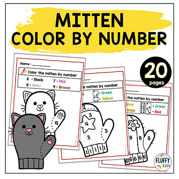 Mitten Easy Color by Number 1-5 1