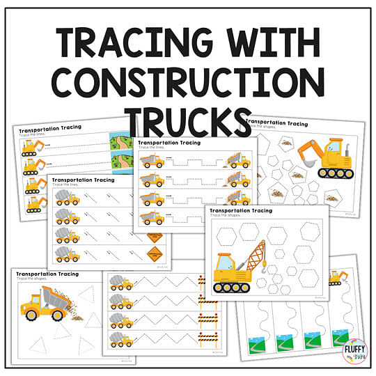 transportation worksheets construction truck vehicles tracing lines
