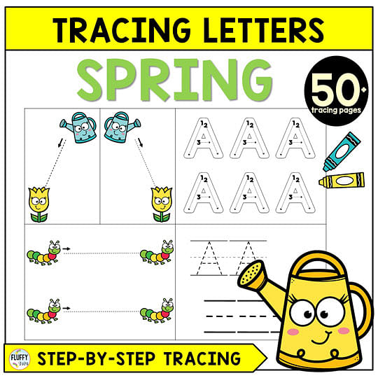 Spring Letter Tracing Worksheets for preschool and kindergarten