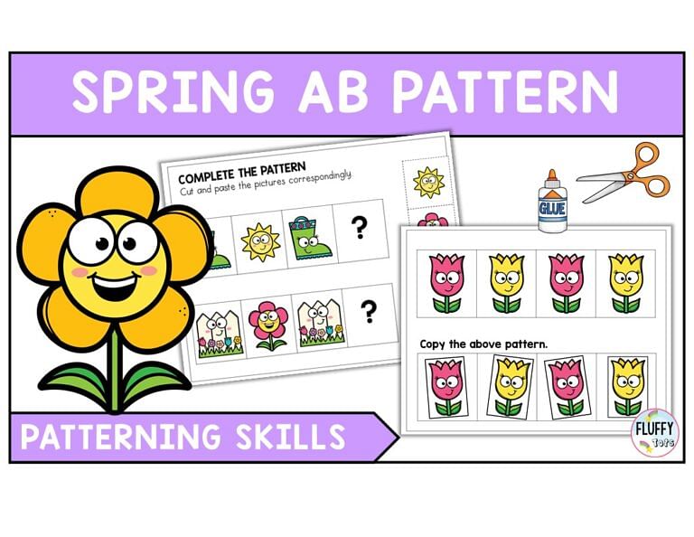 Easy to Use Spring AB Pattern Worksheets for Preschool