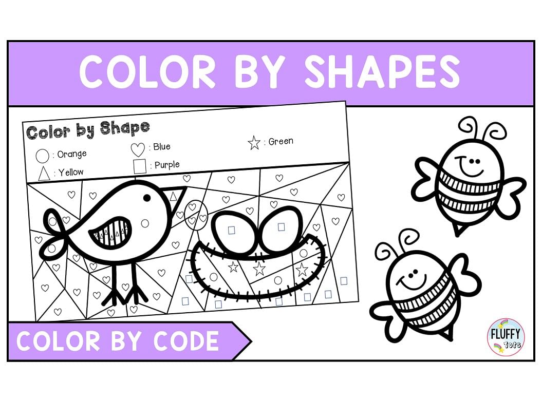 Spring Coloring Page : FREE 6 Awesome Coloring by Shapes Pages 1