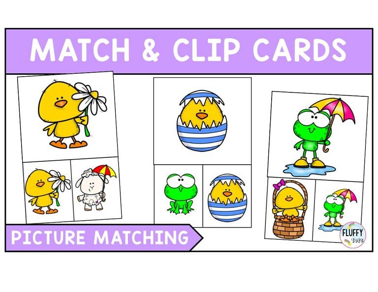 Spring Animals Match and Clip Cards : Free 32 Cute Clip Cards