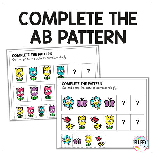 Complete the AB pattern worksheets for preschool