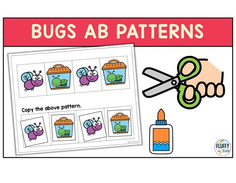 Easy Bugs Pattern Worksheets for Toddler and Preschool