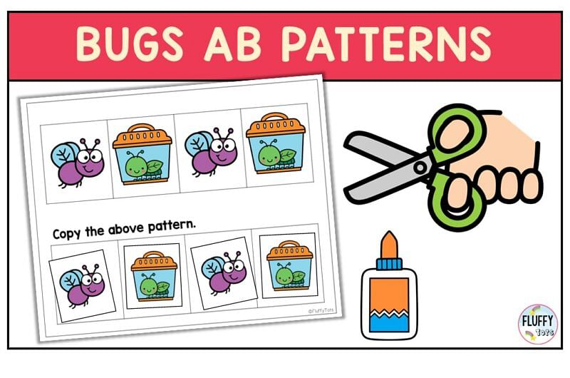 Easy Bugs Pattern Worksheets for Toddler and Preschool 1
