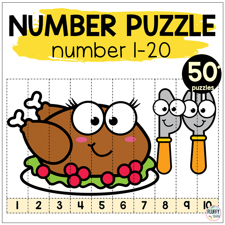 50+ Fun Thanksgiving Number Puzzles 1-20 for Preschool and Kindergarten  Kids - FluffyTots