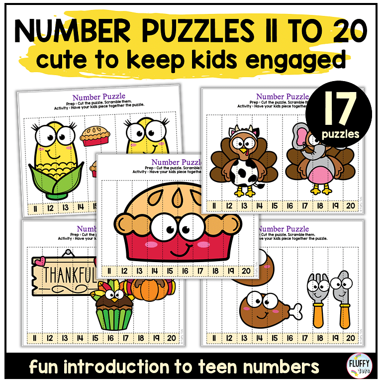 50+ Fun Thanksgiving Number Puzzles 1-20 for Preschool and Kindergarten Kids 30