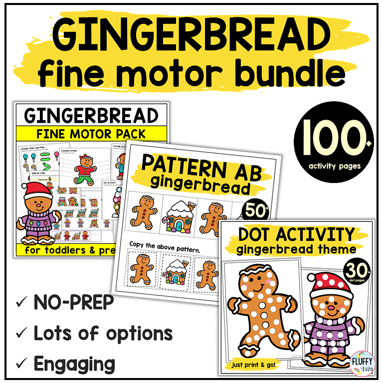 gingerbread fine motor printables for toddler and preschool kids