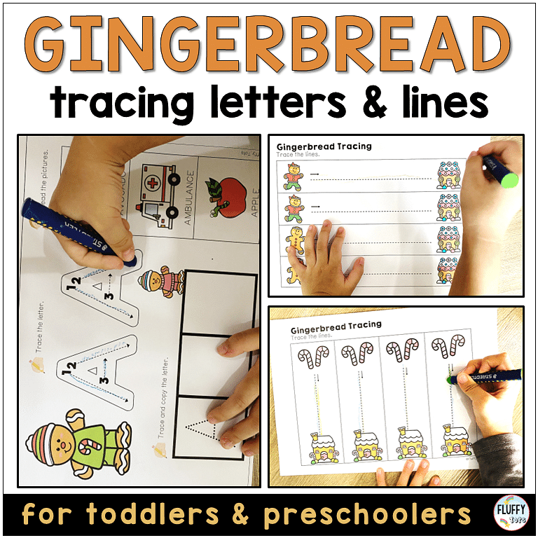 gingerbread tracing printables for toddler and preschool kids