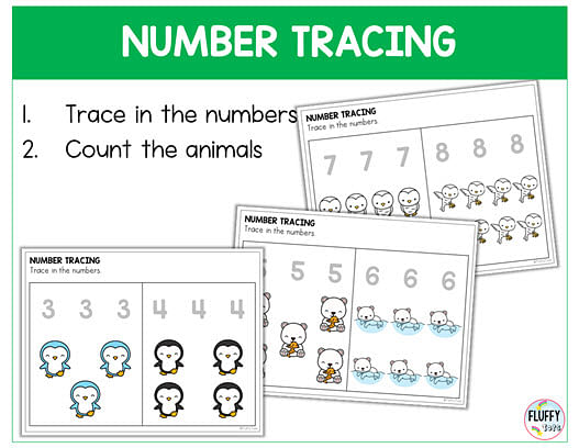 arctic animals preschool number tracing printables
