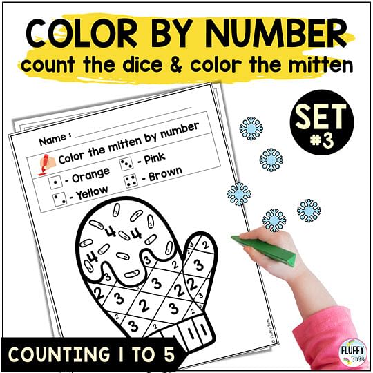 Fun Winter Mitten Color By Number Counting 1-5 5