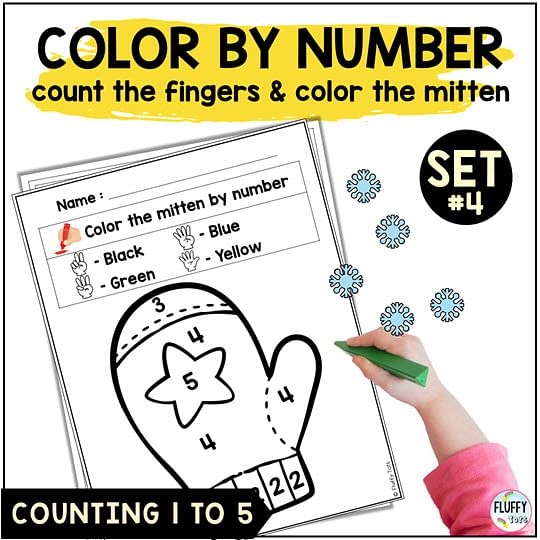 Fun Winter Mitten Color By Number Counting 1-5 6