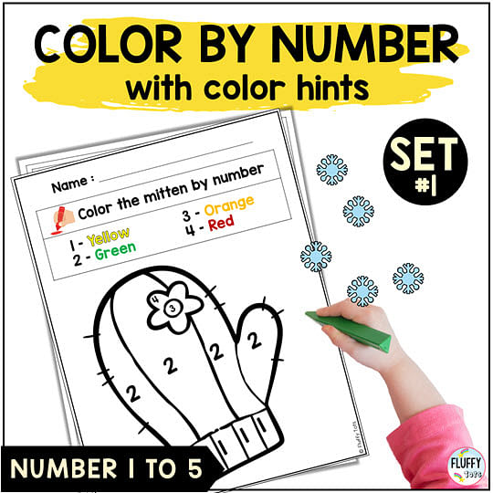 Fun Winter Mitten Color By Number Counting 1-5 3