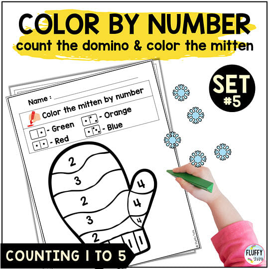 Fun Winter Mitten Color By Number Counting 1-5 7
