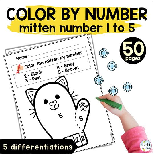 Fun Winter Mitten Color By Number Counting 1-5 1