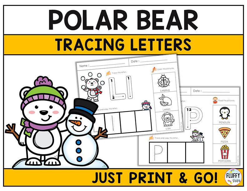 Polar Bear tracing letters activities for your winter literacy center
