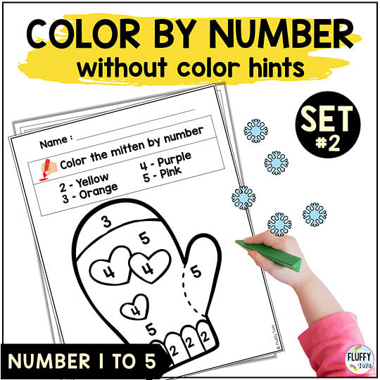 Fun Winter Mitten Color By Number Counting 1-5 4