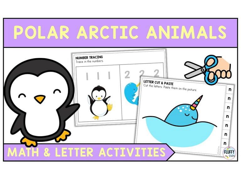 8 Fun Math & Letter Arctic Animals Preschool Printables