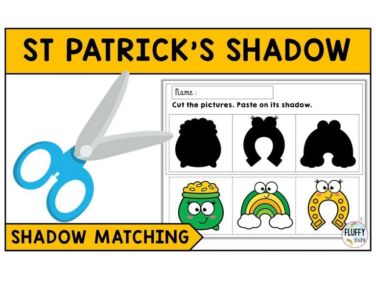 Cut-and-Paste St Patrick’s Day Shadow Matching Fine Motor Activities