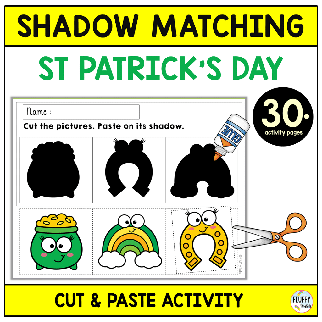 St Patrick's Day Shadow Matching fine motor activities for toddler and preschooler