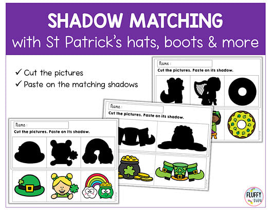 Preschool St Patrick's Day Shadow Matching fine motor activities