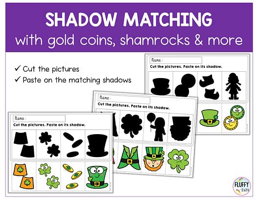 St Patrick's Day Shadow Matching fine motor for preschool activities