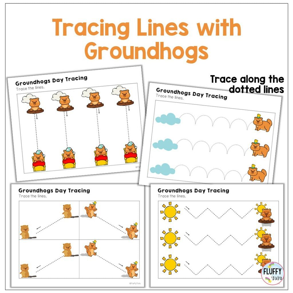 Groundhog's Day printable pre-writing tracing practice