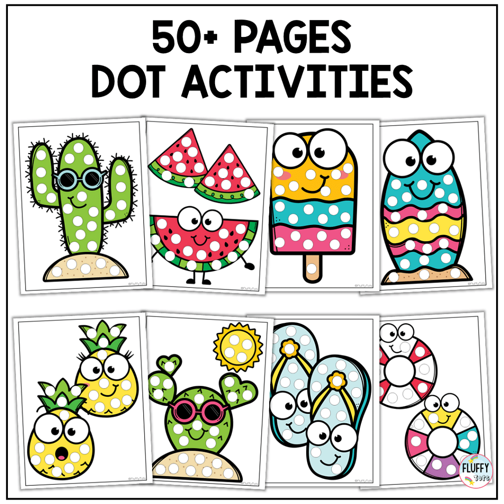 summer dot printable pages for preschool and toddlers