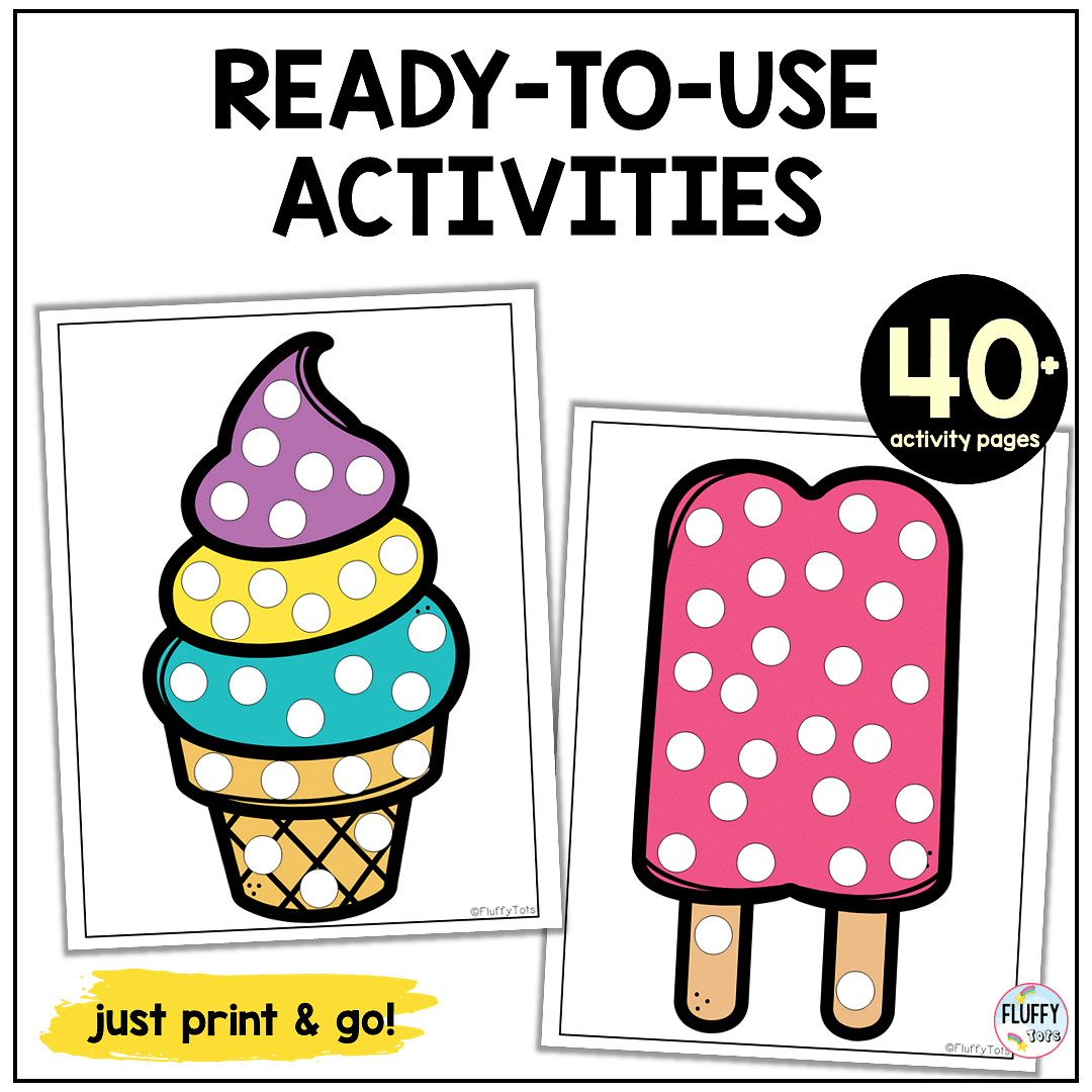 40+ Fun Pages of Ice Cream Dot Printable for Summer Activities FluffyTots