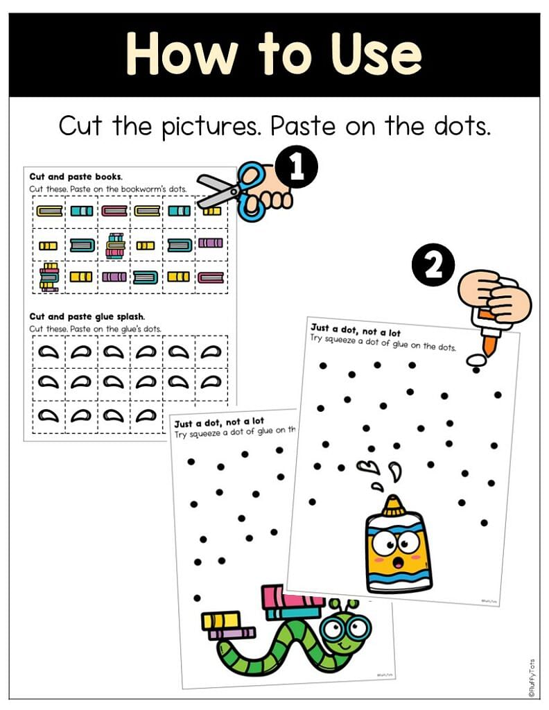 Glue practice worksheet with just a dot, not a lot printable