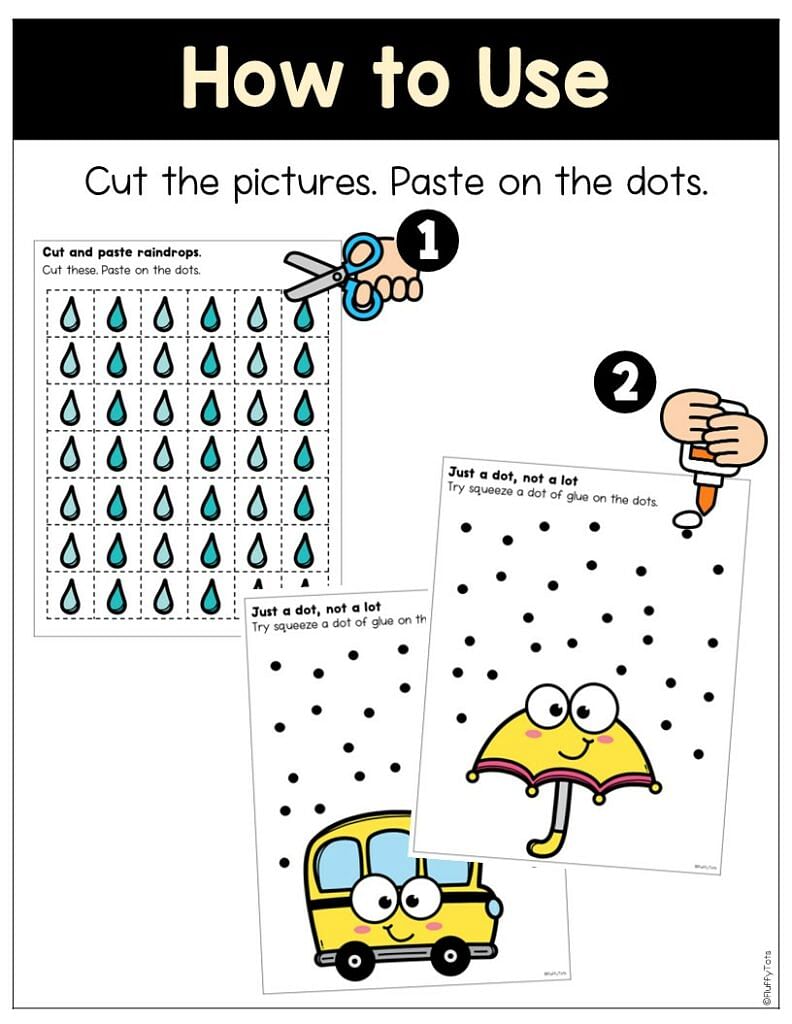 Just a Dot, Not a Lot Fun. Glue Practice Worksheets FluffyTots