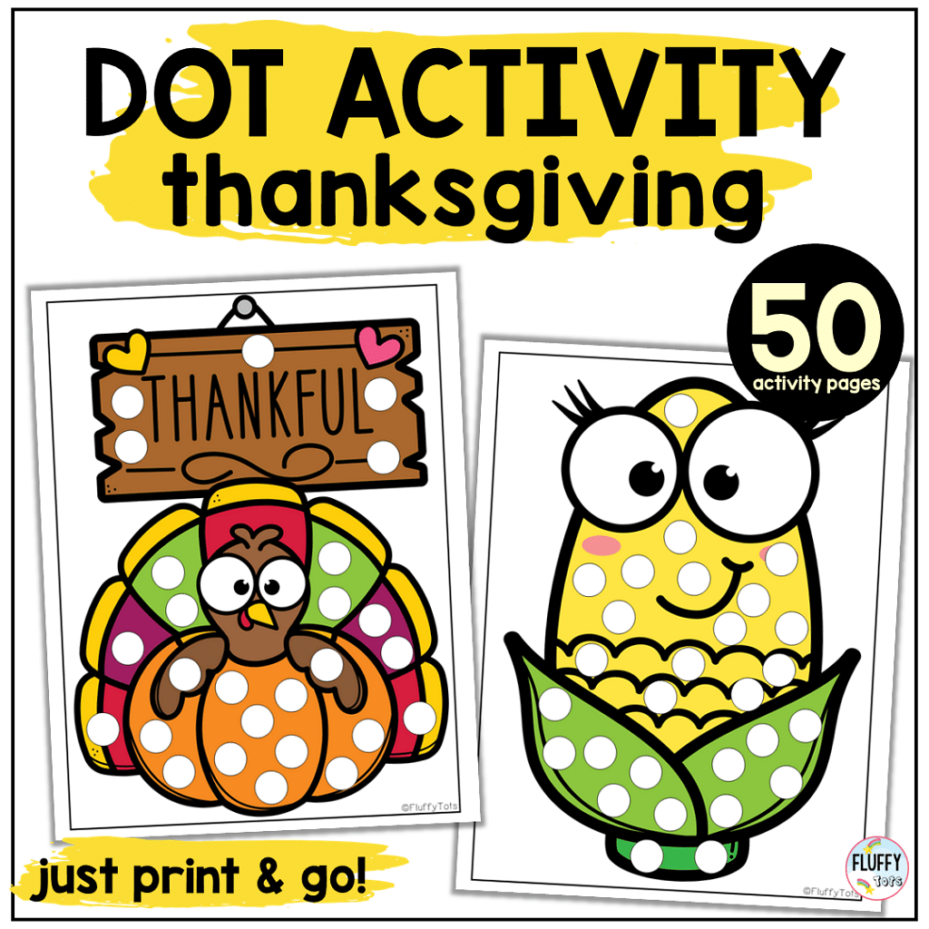 50 Pages of Adorable Thanksgiving Dot Marker Printable Page 1