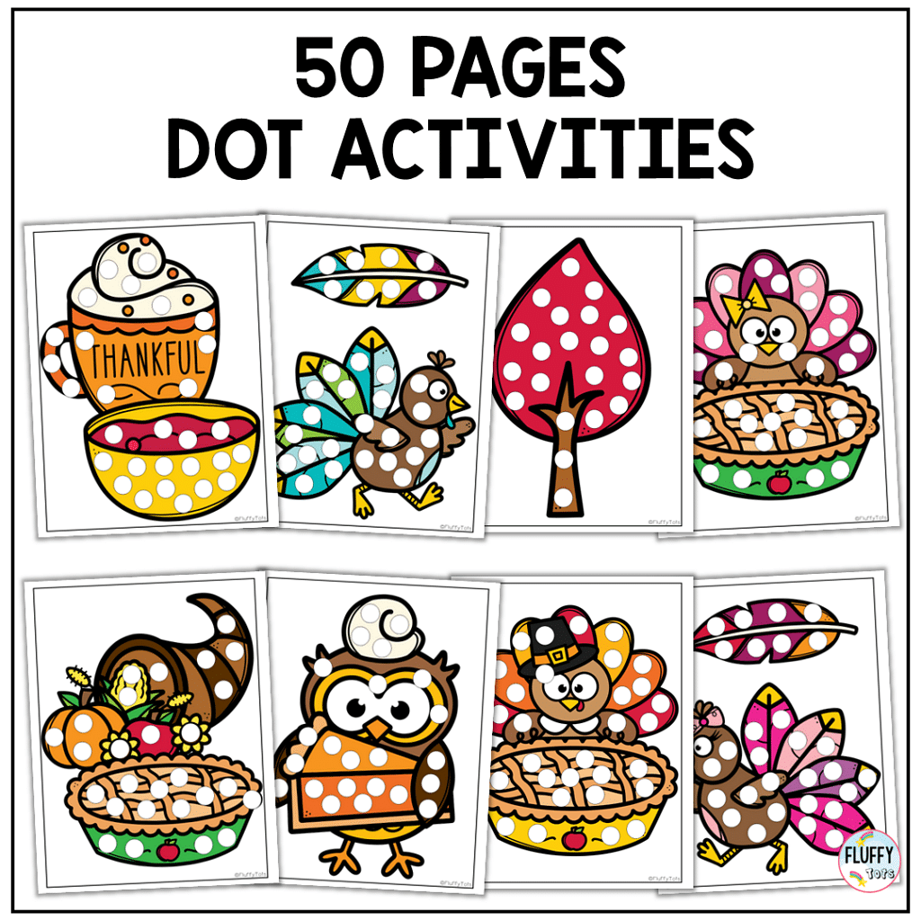 50 Pages of Adorable Thanksgiving Dot Marker Printable Page 3
