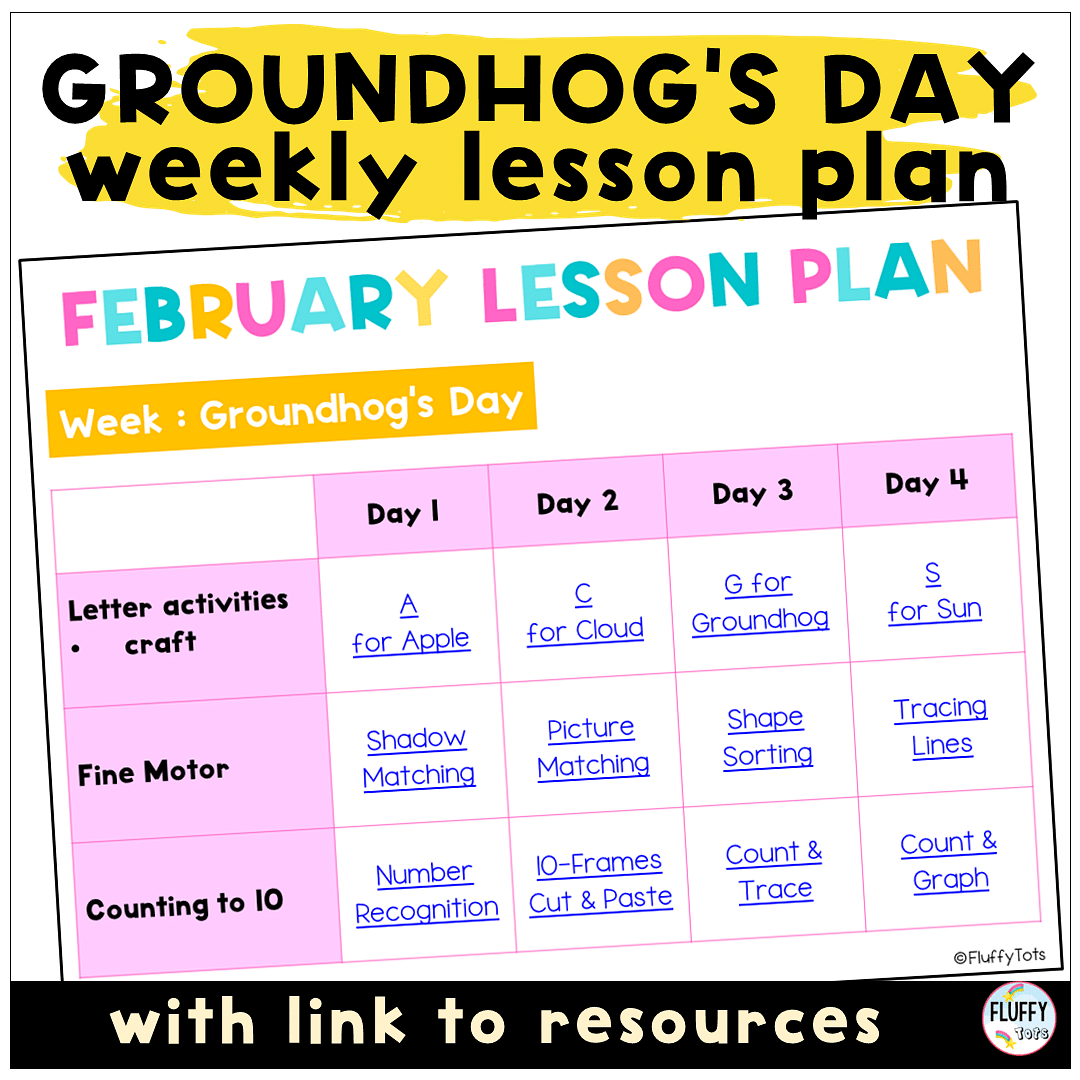 Easy Groundhog's Day Lesson Plan for Toddler and Preschool for 4 Days